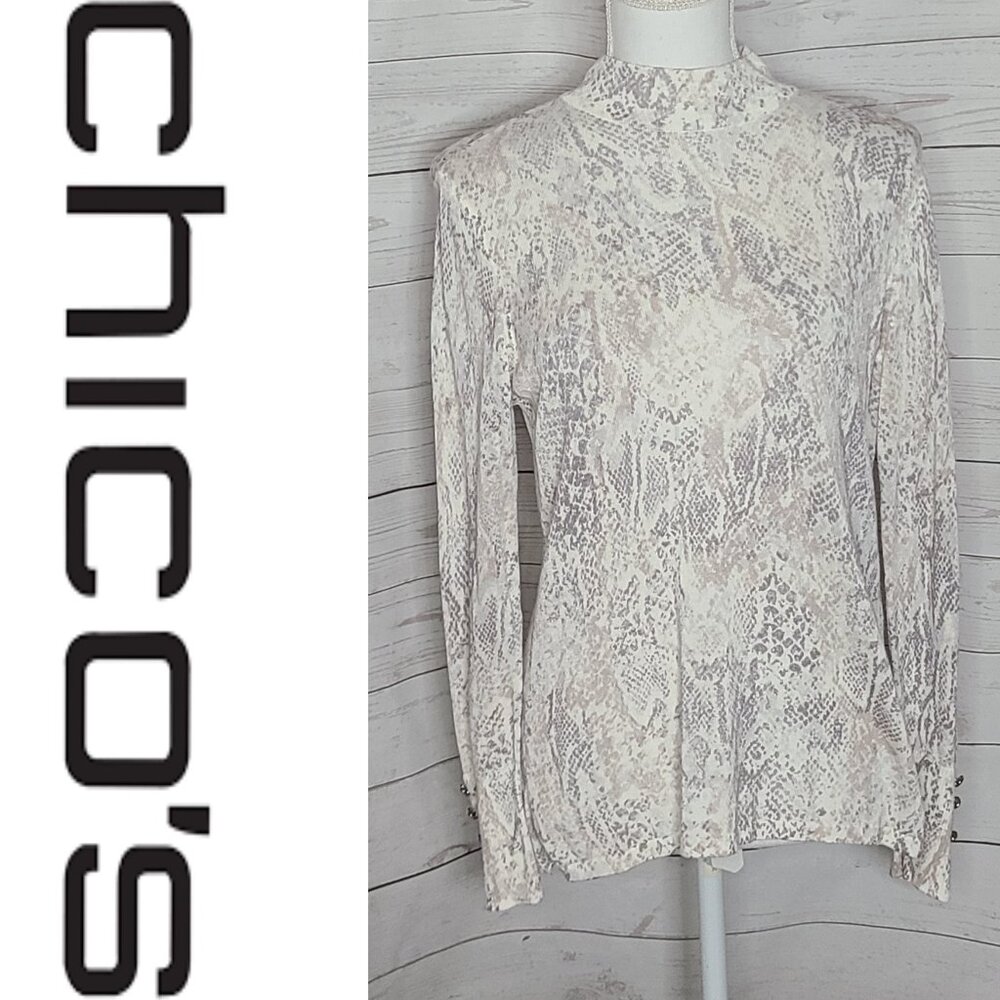 Chico's Python-Print Zip-Back Mock-Neck Sweater - image 1